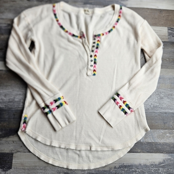 We The Free Rainbow Thermal Top Long Sleeve Scoop Neck Small - Picture 2 of 7